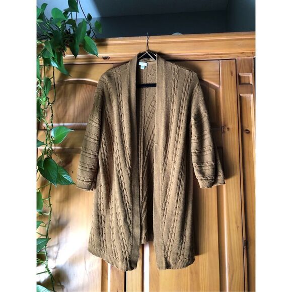 J Jill Open Front Cable Knit Boho Cardigan Size M - Picture 2 of 12